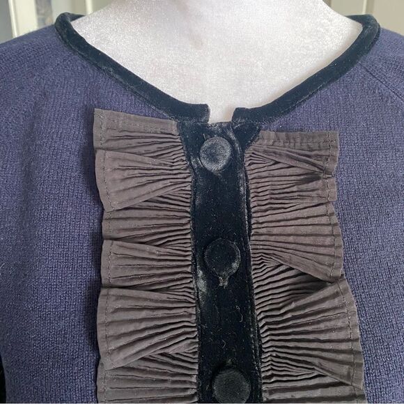 Marc Jacobs 100% Cashmere Navy Short Sleeve Ruffle Preppy Sweater Size S - Picture 6 of 8